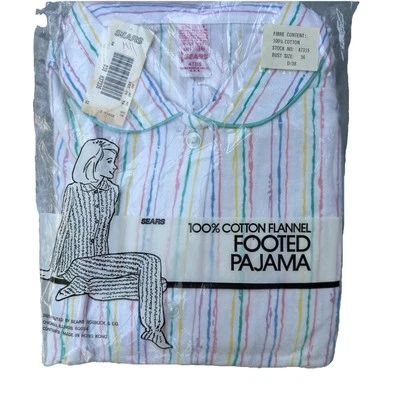 Pijama vintage SEARS de franela de algodón para mujer talla 36 patas a rayas cuello Foto 1 de 4