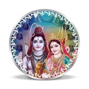 Shiv Parvati Coin / Lord Shiva & Goddess Parvati Color Coin Pure Silver 999 - Picture 1 of 2
