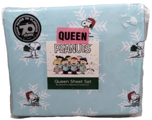 Peanuts Snoopy Christmas Queen Sheet Set, Berkshire, Woodstock Snowflakes NEW - Picture 1 of 5