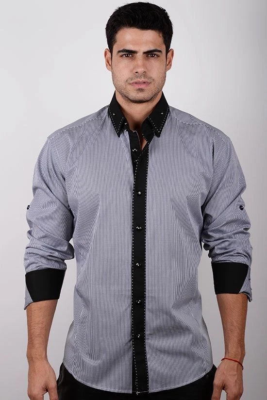 Camisa Absolute Rebellion Mirage Clásica Hombre Moda Manga L Rayas Pequeñas/Negro. Foto 1 de 3