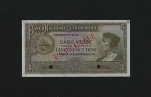 Portugal PORTUGUESE CAPE VERDE 5 escudos 1945 P-41s SPECIMEN GEM UNC RARE - Picture 1 of 2