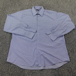 Van Heusen Shirt Mens 17.5 36/37 XL Blue White Long Sleeve Button Up Preppy Flex - Picture 1 of 11
