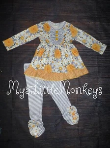 NEW Boutique Floral Ruffle Tunic Dress & Leggings Girls Outfit Set - Picture 1 of 2