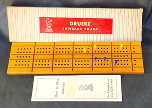 Vintage Drueke & Sons Walnut Wood No. 5 Cribbage Board [COMPLETE] (EUC) - Picture 1 of 5