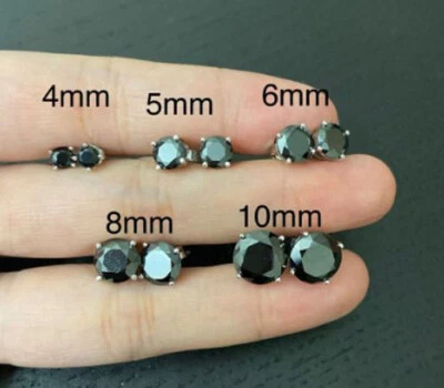 Pendiente solitario de 4 puntas para hombre circonita cúbica negra enchapado en oro blanco plateado Foto 1 de 4