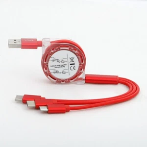 3 in 1 Retractable USB Cable for iPhone Pixel Cable 3A Fast Charging Type-C 1.2M - Picture 1 of 10