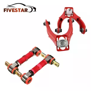 Front Upper Control Arms+Rear Camber Adjustable Kit For 96-00 Honda Civic EK Red - Picture 1 of 9
