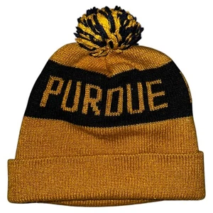 Vtg 80s Unbranded Purdue University Boilermakers Gold Knit Winter Beanie - Picture 1 of 2