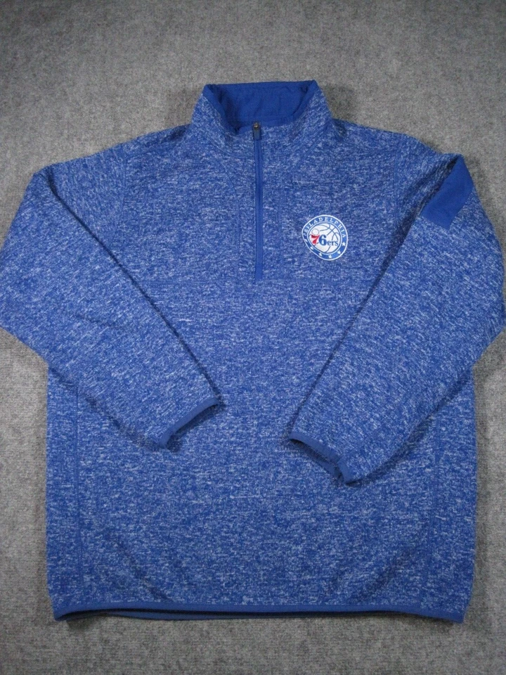 Philidelphia 76ers Sweater Mens Extra Large Blue Antigua 1/4 Zip NBA Basketball - Image 1 of 4