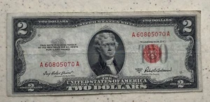 1953A 2 $ Red Seal Quad Doubles Note Rare SN: A60805070A - Bild 1 von 2