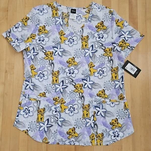 Disney Women's The Lion King Simba Scrub Top Pockets Sz M New - Picture 1 of 18