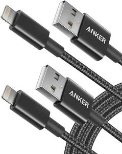 Anker 1.8m 2 Pack Geflochtenes Nylon Lightning Kabel MFi Certified Schwarz - Afbeelding 1 van 7
