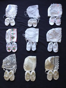 Christening Baptism/Special Occasion /Wedding  Satin/Cotton Bonnets-Booties Sets - Picture 1 of 45