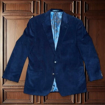 Lauren Ralph Lauren Navy Corduroy Sport Coat Jacket Paisley Lined Sz 46 VINTAGE - Image 1 of 4