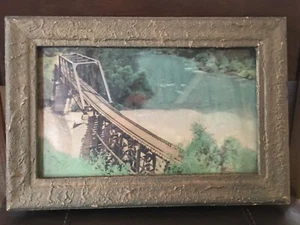Antique Framed Train Trellis Bridge & Tracks Rural Railroad Photo Picture River - Picture 1 of 4