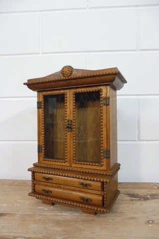 Beautiful Old Vintage Wall Cabinet Jewelry Box Medicine Cabinet oak wood 1960s Cover