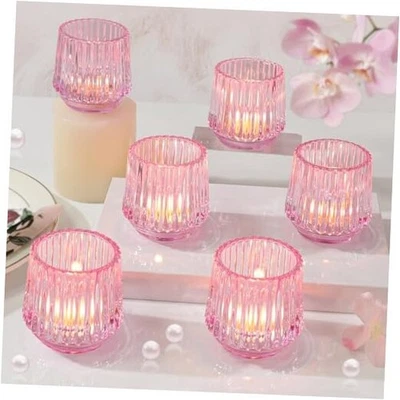 Juego de 6 candelabros votivos de vidrio grande, candelabros acanalados para rosa Foto 1 de 4
