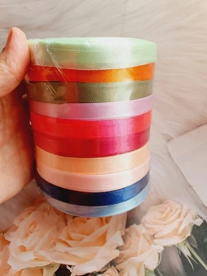 Satin Ribbon – Mixed Colors, 1/4 inch (6mm), 25 Yards per Roll - Image 1 of 4