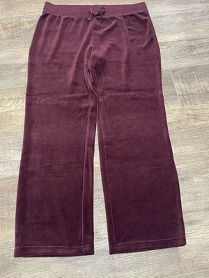 Women’s Velour Velvet Track Large Pants Athletic Wear Lounge Burgundy Comfort - Image 1 of 4