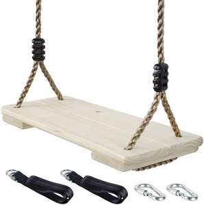 Asiento Columpio de Madera, Columpio de Madera Exterior Nostálgico para Niños Adultos, Correas de Árbol... - Imagen 1 de 4