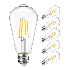 6 Pack Vintage LED Edison Bulbs 75W Equivalent 11W 1100LM Dimmable ST64 Filam... - Picture 1 of 7