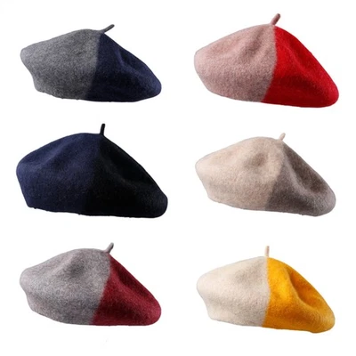 Women Woolen Winter Warm Patchwork Beret Classic Artist Painter Cap Beanie Hat - Image 1 of 4