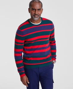 NEW Mens Club Room 100% Cashmere Red Striped Multicolor Crewneck Sweater Sz L - Picture 1 of 2