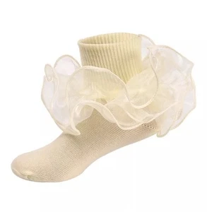 Girls Ruffle Frilly Princess Cotton Socks Kids Dance Anklet Ruffle Cream - Picture 1 of 7