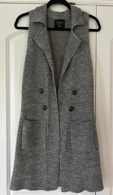 Chaleco Active USA Para Mujer Talla S Largo Doble Pecho Botón Sin Mangas Mezcla Tejida Foto 1 de 4