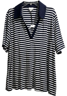 Top Ava & Viv Talla 2X Azul Marino Rayas Manga Corta Cuello en V Náutico NUEVO Foto 1 de 4