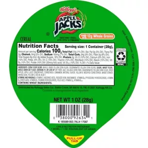 Kellogg's Reduced Sugar Whole Grain Apple Jacks Cereal, 1 oz - Case of 96 - Picture 1 of 5