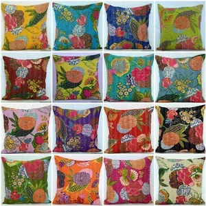 Kantha Pillow Cover Decorative All Size 16x16 To 20x20 Kantha Pillows, Bohemian - Picture 1 of 45