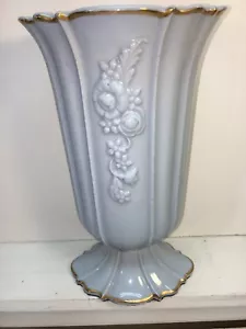 Kupper Art China 9 3/8" Tall Solid Pale Blue Gold Gilt Vase American Made Vtg - Picture 1 of 9