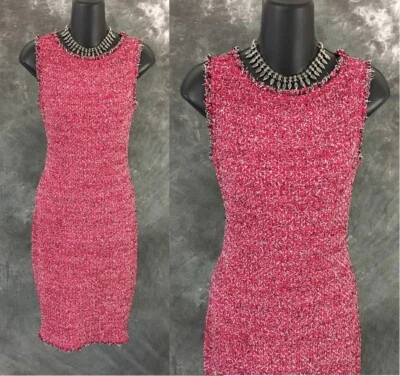 BEAUTIFUL St John knit pink black white fringe dress size 4 - Image 1 of 4