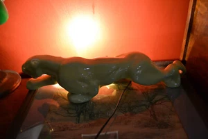 Vintage MCM Avocado Stalking Panther TV Lamp w New Bulb 20” Long Very Nice! - Picture 1 of 16