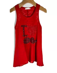 Camiseta sin mangas M FREDRIC roja Racerback con diamantes de imitación I Love bigotes talla 7-8 - Imagen 1 de 5