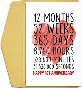 Happy 1St Anniversary Card for Him Her, First Wedding Anniversary Greeting Card, - Picture 1 of 12