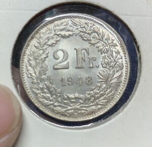 1948 Switzerland Silver Coin 2 Francs UNC