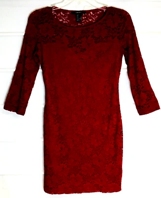 Forever 21 красный кружева эластичной полиэстер с подкладкой 3/4 рукав платье подростков маленький новый с ярлыками! - Изображение 1 из 4