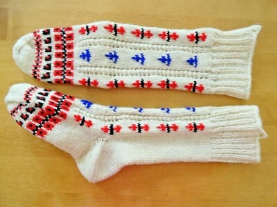 Vintage Hand Knit Wool Socks Stockings Nordic Design Fits Women's Sz 8  — 第 1/4 张图片