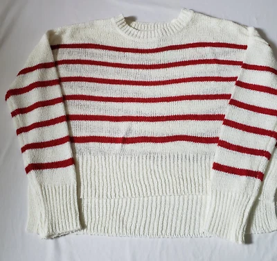 C & C California Cropped Sweater Womens Large White & Red Striped Lightweight - Image 1 of 4