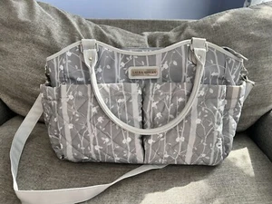 Laura Ashley Baby Gray Floral Diaper Bag Tote Changing Pad Pockets - Picture 1 of 15