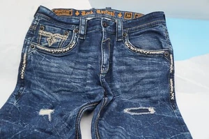 Mens Rock Revival Denim Blue Jeans Cage Straight 36x32 Pre-owned Distressed - Bild 1 von 10