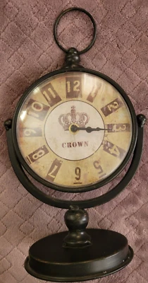 Reloj Escritorio Corona 11" Redondo Negro Y Marrón Foto 1 de 3