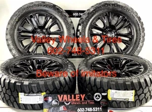 20" WHEELS GLOSS BLACK RIMS 33" MT TIRES CHEVY GMC TAHOE SIERRA YUKON OEM GM - Picture 1 of 5