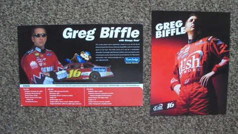 Lot of 2 different - Greg Biffle #16 " TRAVELODGE DISH NETWORK " NASCAR POSTCARD Cover