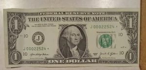 $1 * STAR NOTE One Dollar VERY Low Run Fancy Serial # J 00022524* - Picture 1 of 7
