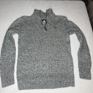 CHAPS Sweater Youth Boys L grey Logo Zip Collar Pullover Long Sleeve holiday  - Picture 1 of 4