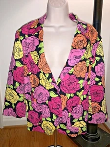 BRIGGS Casual FLORAL Gardenia Rose Peony Blazer Jacket SEXY Womens 14 ❤️tb11j13 - Picture 1 of 6