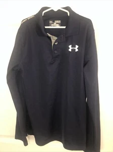 Under Armour YMD Long Sleeve Shirt Athletic Heat Gear Collared Blue Boys Polo - Picture 1 of 5